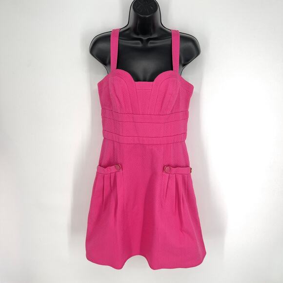 Decode 1.8 NEW A-Line Dress Sz 10 Bright Pink Textured Pockets Straps Sleeveless - Picture 1 of 9